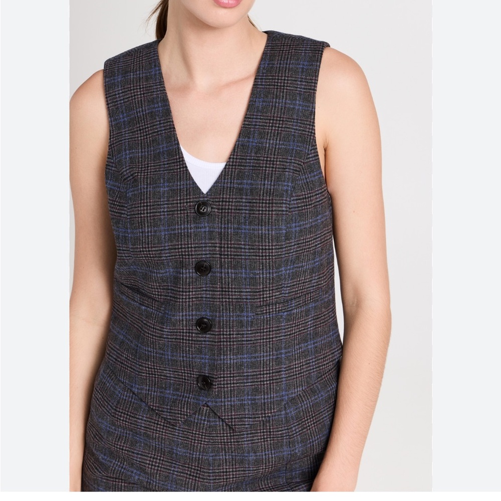 Madewell Elegant Blue Plaid Sleeveless XS vest & skirt size 2